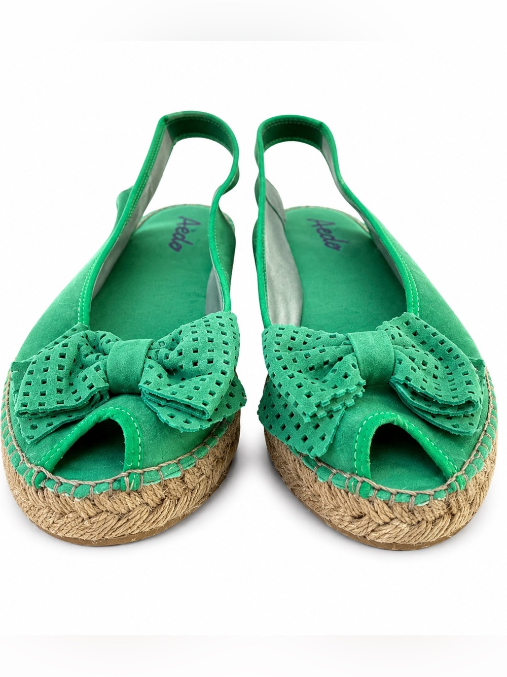 Aedo Vibrant Green Peep-toe slingback flat espadrilles